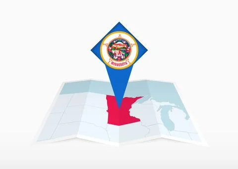Minnesota is depicted on a folded paper map and pinned location marker with.. Stock Illustration