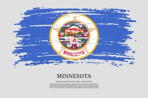 Minnesota flag with brush stroke effect and information text poster, vector Illustration