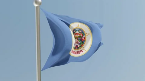 Minnesota flag on flagpole. MN flag fluttering in the wind. USA. Stock Footage 170658797