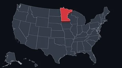 Minnesota Highlighted Raised in 3D on US Election Map Neutral Teal Amber, Black Stock Illustration