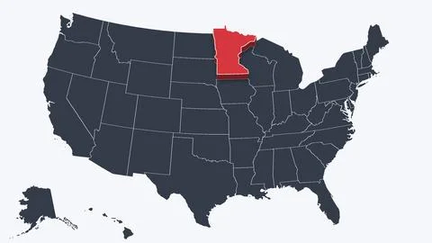 Minnesota Highlighted Raised in 3D on US Election Map Neutral Teal Amber, White Stock Illustration