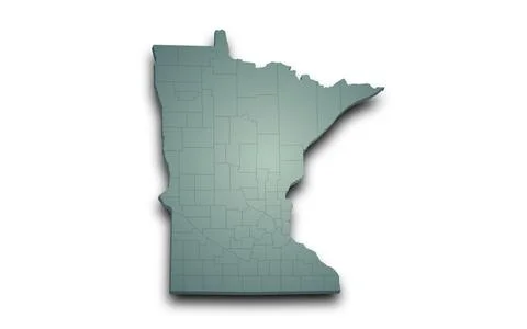 Minnesota Map 3d, state with color. Minn, MN, United State of America, US, .. Stock Illustration