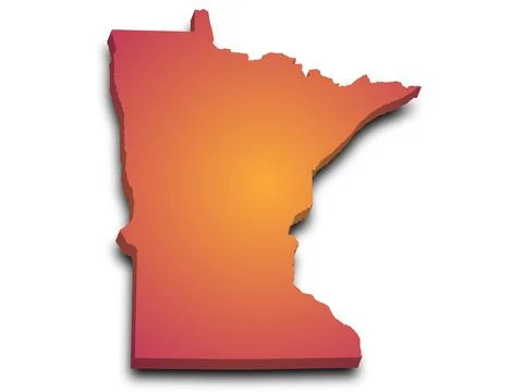Minnesota Map 3d, state with color. Minn, MN, United State of America, US, .. Stock Illustration