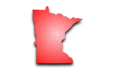 Minnesota Map 3d, state with color. Minn, MN, United State of America, US, .. Stock Illustration