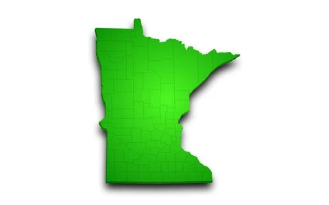 Minnesota Map 3d, state with color. Minn, MN, United State of America, US, .. Stock Illustration
