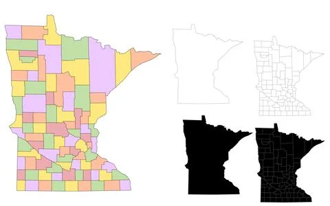 Minnesota Map. Minnesota administrative map, Minnesota outline and counties.. Stock Illustration