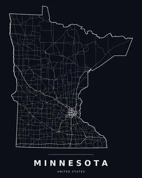 Minnesota MN Map Counties Highways Roads Dark Mode Editable Vector Stock Illustration