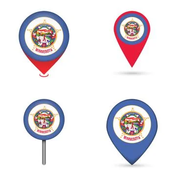 Minnesota State Flag Map Pin Icons Set Collection Stock Illustration