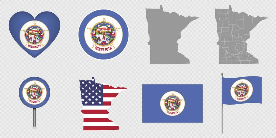 Minnesota State Flags and Maps Icon Pack. Illustrazione stock