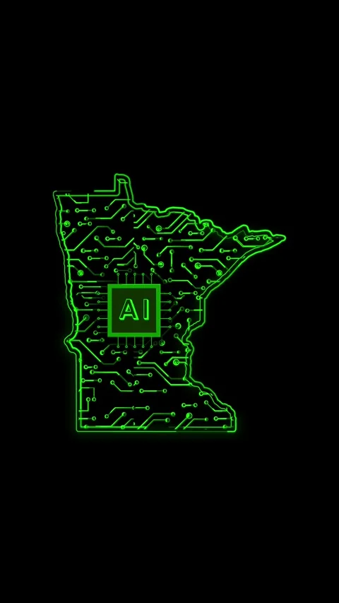 Minnesota State Map AI Chipset Technology Opener Stock Footage 337184281