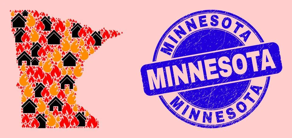 Minnesota State Map Collage of Fire and Realty and Textured Minnesota Stamp Ilustração Stock