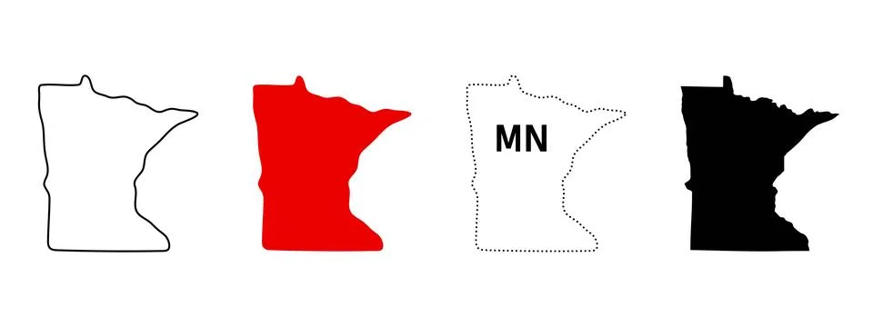 Minnesota state map icon. US state silhouette in outline, solid, dotted lin.. Stock Illustration