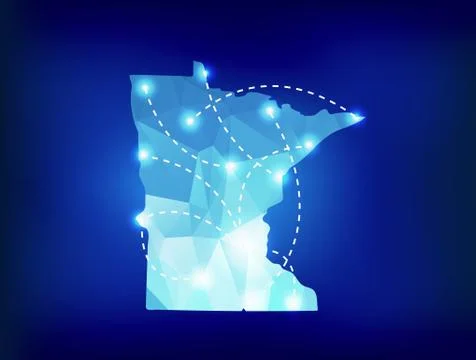 Minnesota state map polygonal with spotlights places Stock Illustration