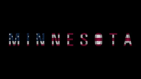 Minnesota state name with flag colors animation on black background Stock Footage 314338741
