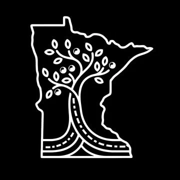 Minnesota state outline with tree and road illustration featuring leaves br.. Stock Illustration