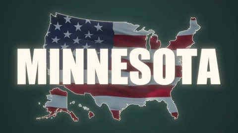 Minnesota state text with USA map flag video waving in wind. Waving Flag United Stock Footage 198894610