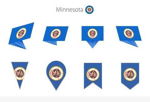 Minnesota US State flag collection, eight versions of Minnesota vector flags. Stock Illustration