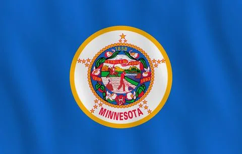 Minnesota US state flag with waving effect, official proportion. Stock Illustration