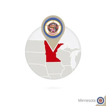 Minnesota US State map and flag in circle. Map of Minnesota, Minnesota flag.. Stock Illustration