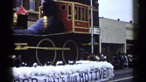 MINNESOTA USA-1961: Train Float And Classic Car In 1960s Parade Stock Footage 125498082