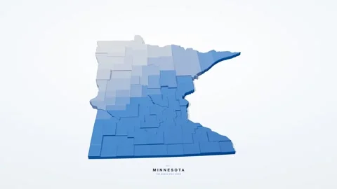 Minnesota USA 3D isometric state map with county borders rotating on a clean Stock Footage 340404557