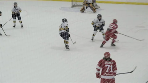 Minor bantam hockey game action. 4K UHD. 스톡 동영상 58710108