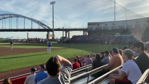 Minor League Baseball - Bridge in Background - People Watching Game Stock Footage 159812162