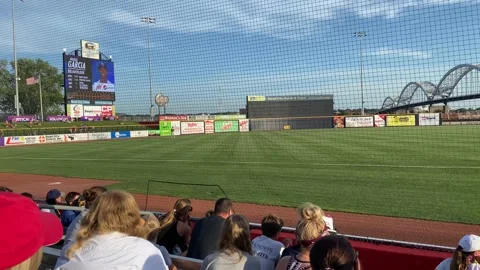 Minor League Baseball - Bridge in Background - People Watching Game Stock Footage 159812169
