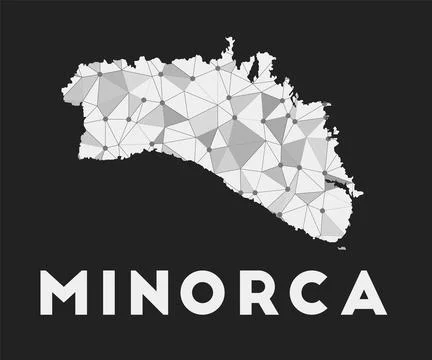 Minorca - communication network map of island. Minorca trendy geometric des.. Illustrazione stock