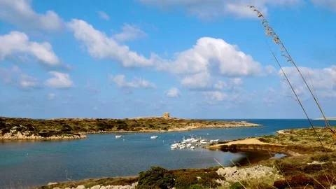 Minorca, Menorca, panoramic view over a little harbour, Cap de Cavalleria Stock Footage 73107558
