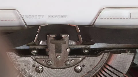 MINORITY REPORT typed on an old vintage typewriter Stock Footage