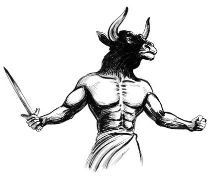 Minotaur with a sword Illustrazione stock