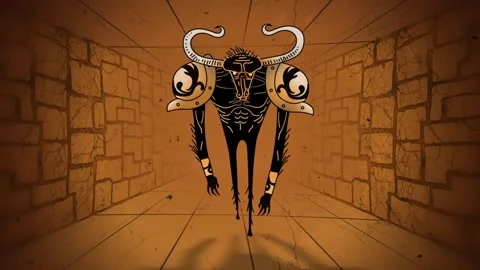 Minotaur walking through the dark corridors of the ancient labyrinth Vídeo Stock 342361171