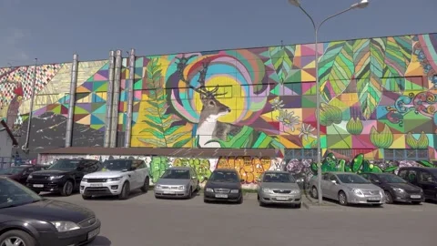 Minsk belarus 05.05.2018 wall with various colors and artistic Stock Footage 280683025