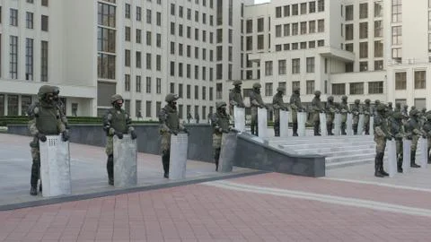 Minsk, Belarus - August 14, 2020: Militarized security of Government House Foto stock