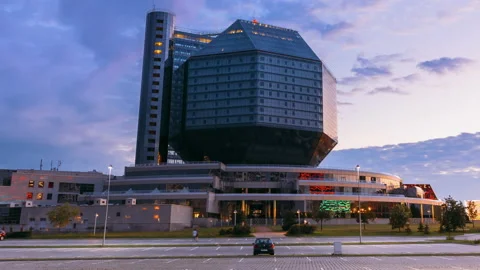 Minsk, Belarus. Day To Night Time Lapse Time-lapse Transition National Library Stock Footage