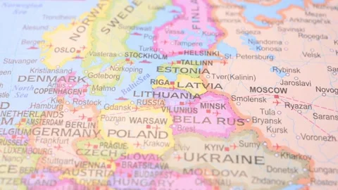 Minsk Belarus Defocus to Focus Horizontal World Map 5.4K Stock Footage Stock Footage 330209631