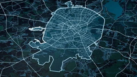Minsk Belarus Glowing Digital Map Animation 4K Stock Footage 337727822