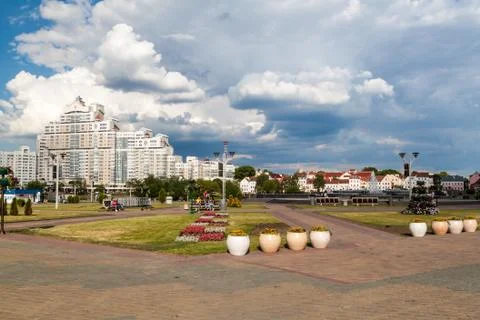MINSK, BELARUS - JUNE 16, 2017: View of a park in the center of Minsk. Stock Photos