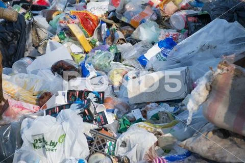 Minsk, Belarus - March 6, 2019: Garbage dump near the forest Stock Photos