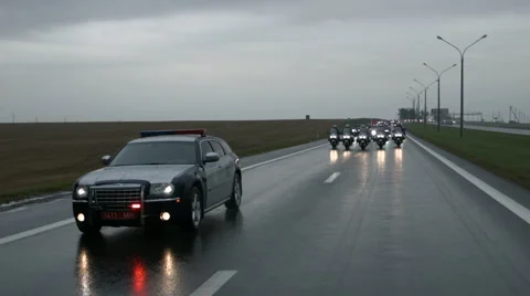 Minsk, Belarus, - September 26, 2015: Column of bikers with support Stock Footage 59794049