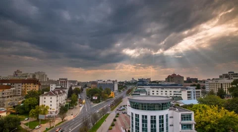 Minsk Clouds Sky Sun rays Daytimelapse 4K Belarus Stock Footage 58787689