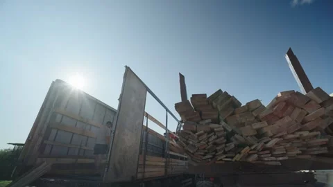 Minsk, June 8, 2024: The process of loading wooden logs onto special equipment Stock Footage 321181489