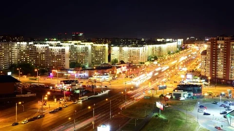 Minsk Night Traffic Timelapse Stock Footage