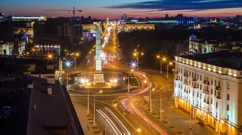 Minsk Night Victory square  Timelapse 4K Belarus 库存影片 58787682