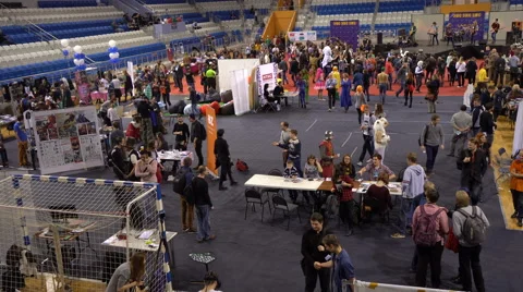Minsk, October 2016, belarus Comic Con, People Walking Aerial View Pan Shot. Stock Footage 68985542