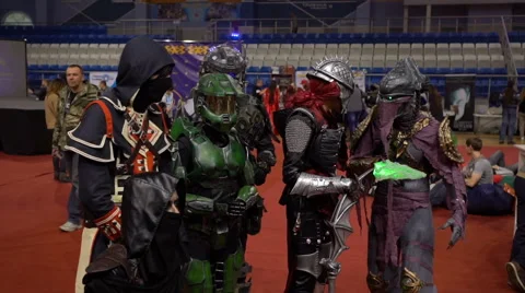 Minsk, October 2016, belarus Comic Con, Group of cosplayers preparing for photo Stock-Footage 69026402