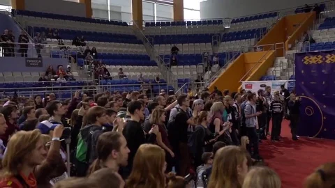 Minsk, October 2016, belarus Comic Con, people photing cosplayers defile, taking 스톡 동영상 69088129