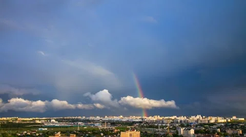 Minsk Rainbow Sky Summer Clouds Rooftop Timelapse 4K Belarus Stock Footage 58788023