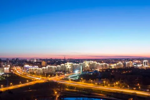 Minsk sunset big intersection road near Museum of the Great Patriotic War Stock Photos